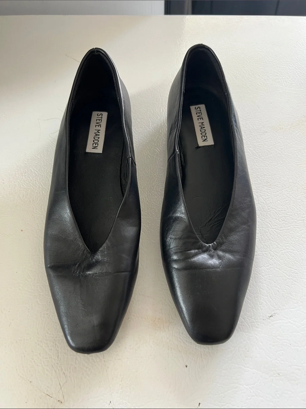 Steve Madden Black Leather Square-Toe Slip-Ons size 9M
